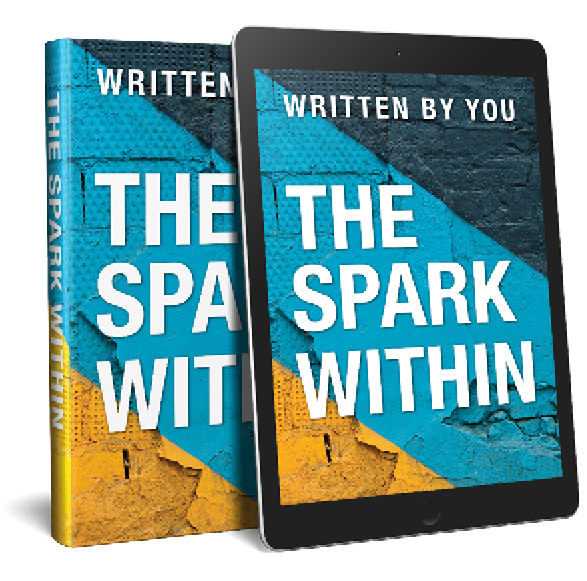 A book titled The Spark Within and a tablet showing the same book.